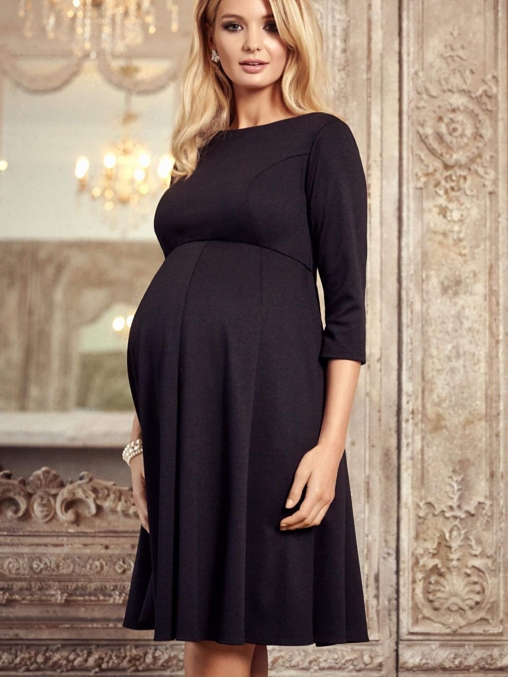 NWT Tiffany Rose Sienna Ponte Roma Maternity Dress Midi Black 14/16